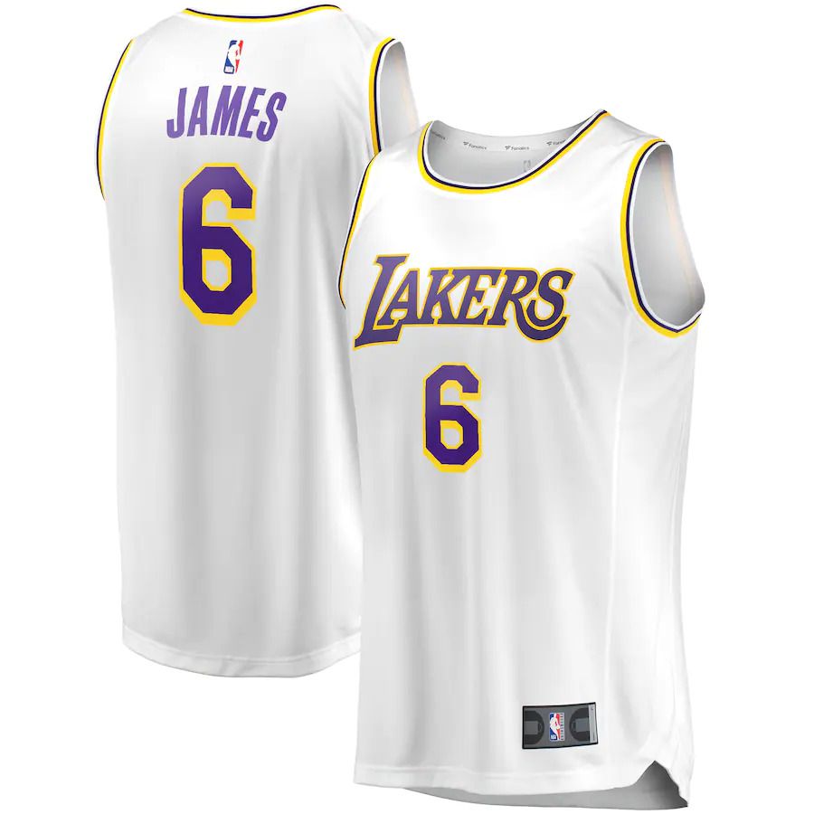 Men Los Angeles Lakers 6 LeBron James Fanatics Branded White Fast Break Replica Player NBA Jersey